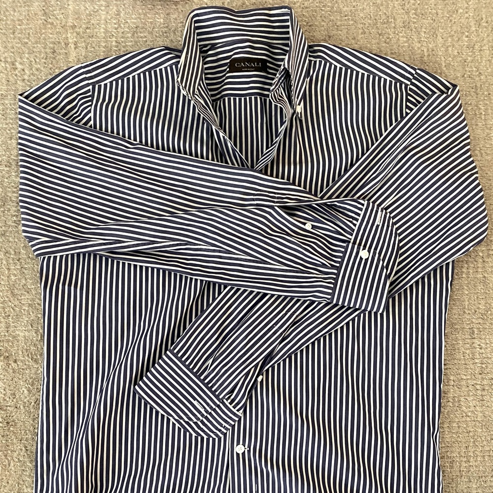 Canali Navy blue and white men’s button down.